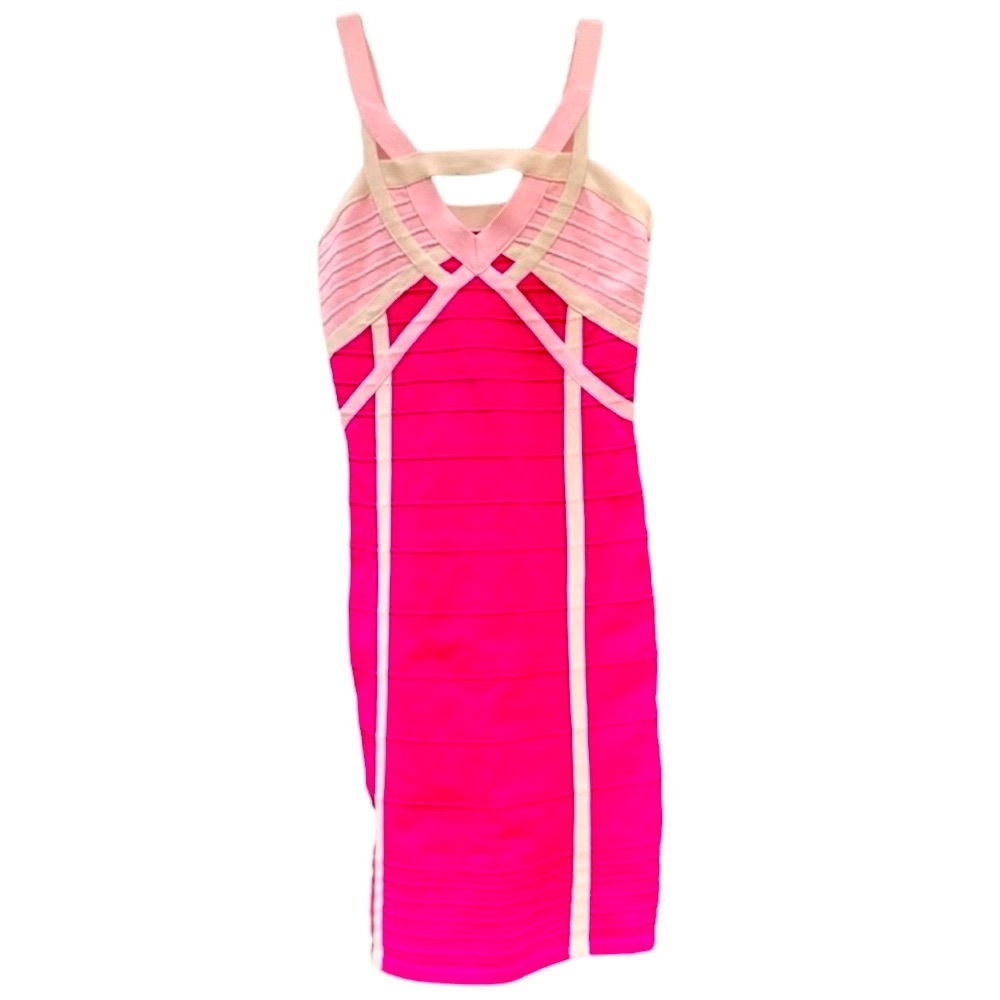 WOW Couture Sexy Strappy Hot Pink Super Stretchy Body Hugging Mid Length Dress M